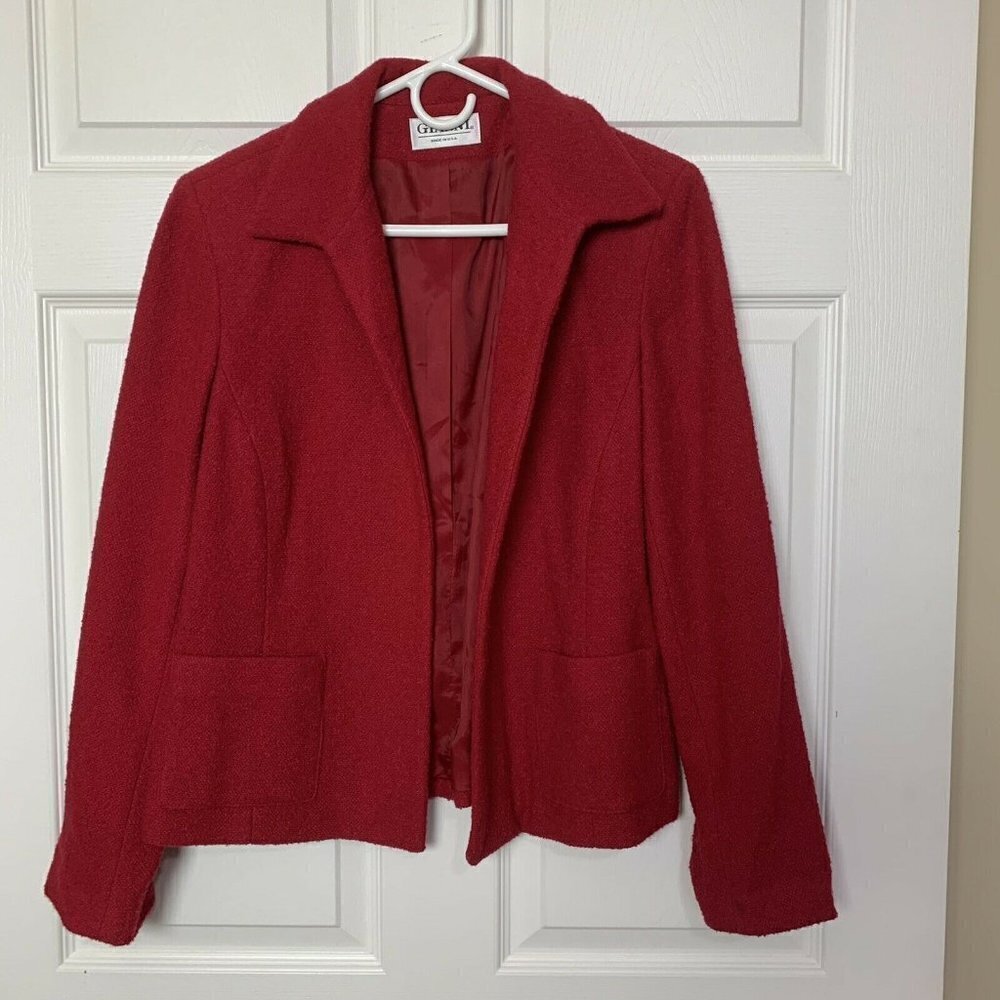 Gianni Size 12 Wool Nylon Red Front Open Blazer USA Vintage